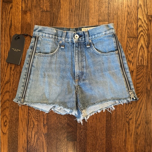 rag & bone Maya Blue Jean Shorts Zipper High-Waisted Frayed Hem Size 23 XS - Picture 4 of 10